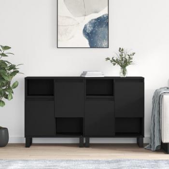 Aparador de Almacenaje de Salón vidaXL 2 piezas madera contrachapada negro Buffet Armario Auxiliar Armario de Almacenamiento