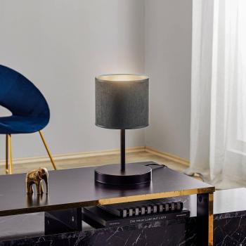 Lámpara de mesa Emibig Lighting Jari, pantalla textil gris-oro, 1x E27