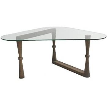 Mesa Auxiliar de Pino Macizo 100% con Estructura de Vidrio Templado, Color Nogal