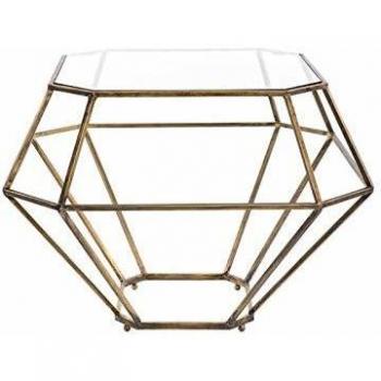 Mesa Auxiliar Hierro y Cristal Nórdico Dorado 69 x 52