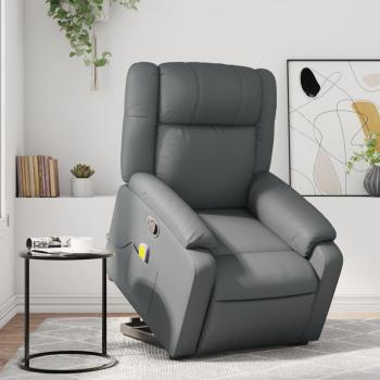 Sillón reclinable de masaje de pie en cuero artificial negro, crema y gris - Sillón cómodo para dormitorio, silla relax y sofá
