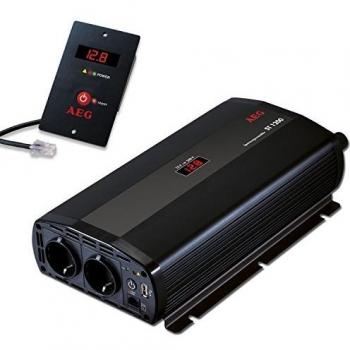 AEG 97117 Convertidor de voltaje ST 1200 Watios, 12 Voltios sobre 230 Voltios, con pantalla LCD, cargador USB, módulo de control remoto y función de control de batería