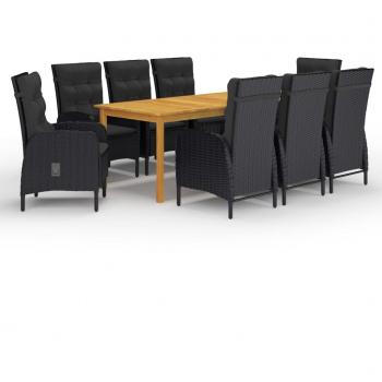 Juego de comedor de jardín de 9 piezas negro