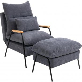HOMCOM Sillón Relax con Reposapiés Reclinable Respaldo Ajustable Tapizado en Pana Marco de Acero Cojines 68x91,5x88 cm Gris