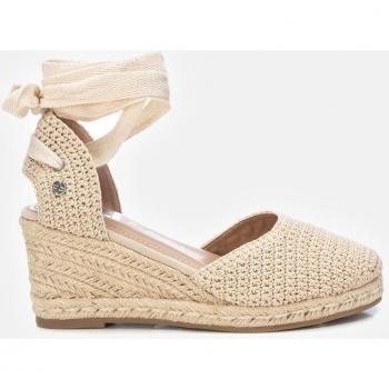 Sandalias de cuña Xti 142902 beige con cierre de cintas y altura de 8cm