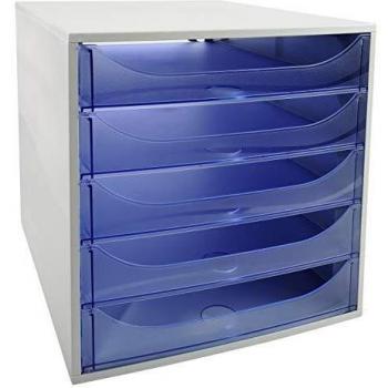 Exacompta 229610D - Cajonera, gris/azul transparente, 34,8 x 28,4 x 29 cm