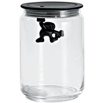 Alessi AMDR05 B - Tarro de cristal con tapa hermética y diseño de hombre colgante, color negro