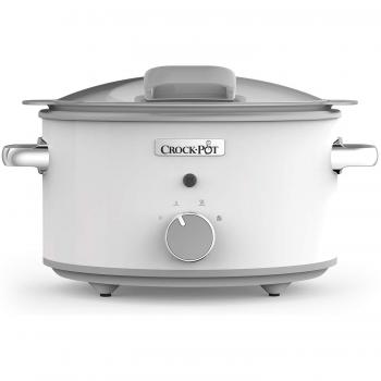 Crockpot DuraCeramic | Olla de Cocción Lenta Manual con Tapa Abatible | Recipiente Compatible con Fuego e Inducción | Para preparar todo tipo de recetas | 4,5 L | Acero Inoxidable, Blanco [CSC038X]