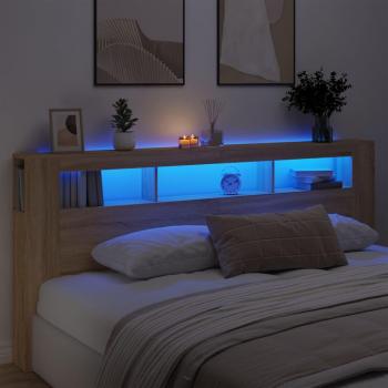 Cabecero LED Sonoma Roble 220x18,5x103,5 cm Madera multicapa Vidaxl Marrón