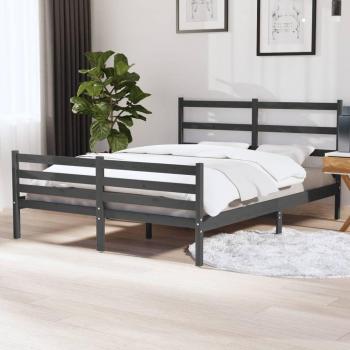 Estructura de cama doble de madera maciza de pino gris 135x190 cm