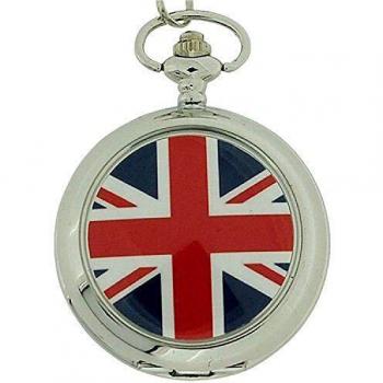 Boxx Inglaterra bandera Union Jack Dial blanco caballeros bolsillo reloj 12 pulgadas cadena Boxx22
