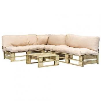 vidaXL Set de Sofás 4 Piezas Jardín de Palés Cojín Arena Madera Verde Terraza