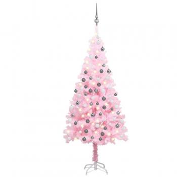 vidaXL Artificial Pre-lit Christmas Tree with Ball Set Pink 150 cm PVC