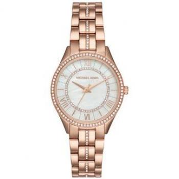 Reloj Michael Kors MK3716 analógico, color rosa, con caja de acero inoxidable, correa de acero inoxidable, esfera con detalles en cristal, resistencia al agua hasta 50 metros y movimiento de cuarzo