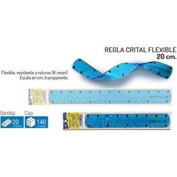 Regla cristal de 20 centímetros FLEXIBLE .Con cantos romos y en surtido de colores transparente - Pack de 2 unidades