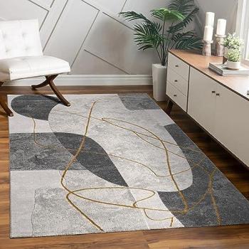 Alfombra Salon Geométrica 3D Moderna de Pelo Corto, Tamaño 240x340 cm, Color Gris