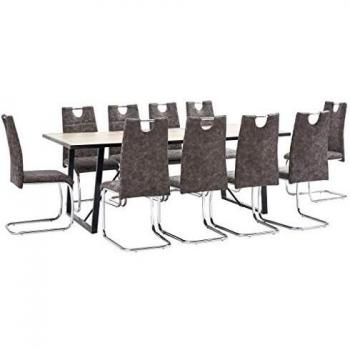 vidaXL Juego de Comedor 11 Piezas Cuero Sintético Mobiliario Decoración Interior Casa Hogar Robusto Duradero Resistente Funcional Práctico Útil Marrón