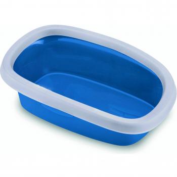 Bandeja de Aseo para Gatos Sprint 20 con Marco Anti Salpicaduras y Diseño Ergonómico - 39x58x17cm, Color Blanco/Azul Claro