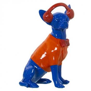 Figura Decorativa Alexandra House Living Azul Naranja Plástico Perro Auriculares 14 x 26 x 18 cm