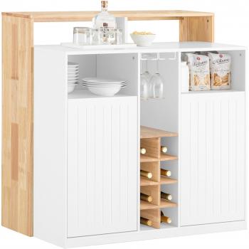 Aparador de Almacenamiento SoBuy KNL07-WN con Encimera Isla de Cocina Múltiple, 2 Puertas, 2 Estantes y Soporte para Botellas, Color Blanco, Dimensiones: 105 x