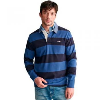 Gant Men's Striped Chambray Heavy Rugger - Vintage Blue - S
