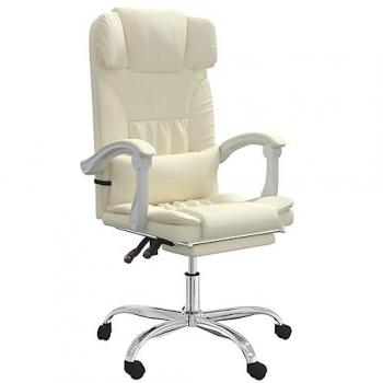 Silla de oficina reclinable masaje cuero sintético color crema