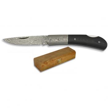 Navaja Albainox Damasco con Mango Mikarta Negra y Hoja de 6,5 cm