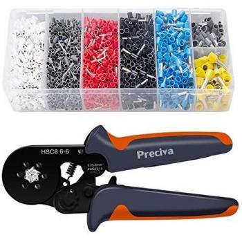 Alicates Terminales hexagonal,Preciva Alicate hexagonal de trinquete ajustable,se utiliza para extremos de cable de 0.25-6.0mm² / AWG 23-10 con 1900 Pcs conector de cable