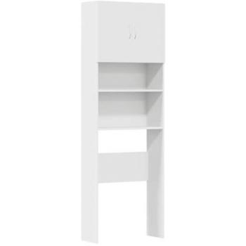 Compact White Engineered Wood Washing Machine Cabinet with Doors & Open Compartments 64x24x190 cm