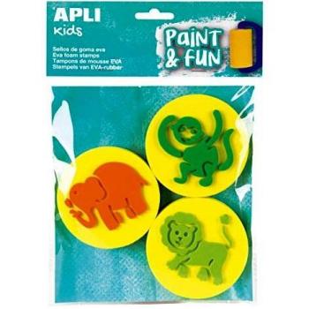 APLI 3 Sellos Goma Eva para Estampar Temperas Animales 15136