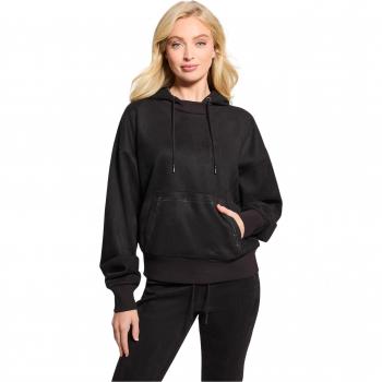 Guess Women's Hooded Scuba Sweatshirt with Rhinestone Detail - Black - XL