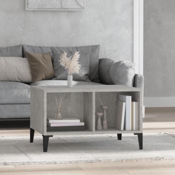 Mesa de centro de sala de estar en hormigón gris y madera multicapa, dimensiones 60x50x36,5 cm