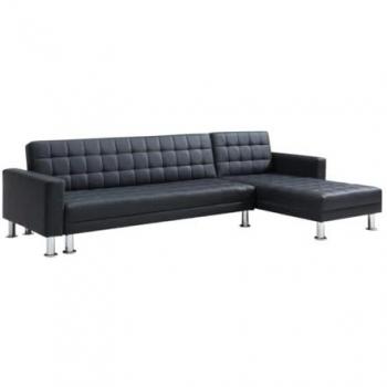 Sofá cama rinconero convertible y reversible en piel sintética negra WILLIS II
