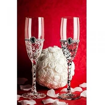 Pintado a mano boda novia y novio copas de champán gafas, vidrio, Transparente, 5x21