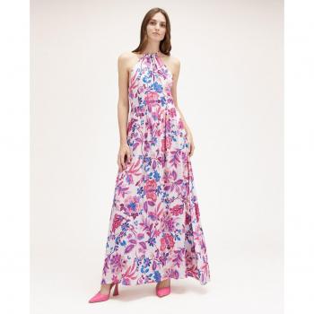 Vestido largo con cuello halter y estampado floral