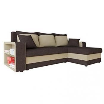 Sofá rinconero Comfivo 153, marrón, con función de descanso y caja de ropa de cama, dimensiones 244x146x84cm