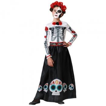 Disfraz de Esqueleto Mexicano Catrina Rosas para Niña Infantil para Fiestas Halloween Carnaval Teatro