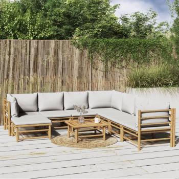 vidaXL 9-Piece Bamboo Garden Lounge Set with Light Grey Cushions