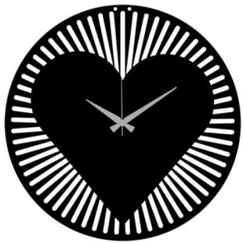 Reloj de Pared Corazón 1, Metal Negro, 42x0,15x42 cm