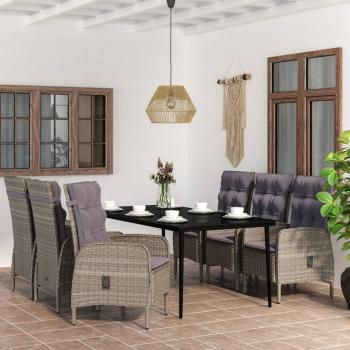 7 Piece Grey and Black Garden Dining Set with Cushions