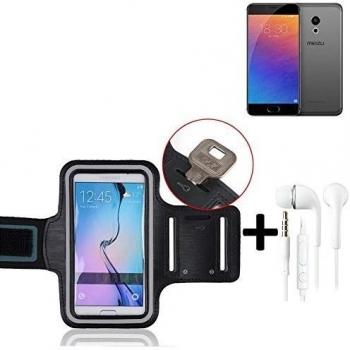 TOP SET: Coloque brazal del neopreno Footing + Headset Case / brazal de los deportes / Case Deporte / Deporte Alto Brazalete / a Meizu Pro 6 en negro, con franjas reflectantes. Universal aptitud de Apple para el uso al aire libre del [Fabricante] [MODELO]