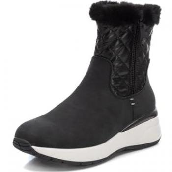 Botín de mujer XTI 143364 negro con cuña de goma, cremallera lateral, tela, altura de tacón entre 3 a 5 cm, estilo casual, talla 37