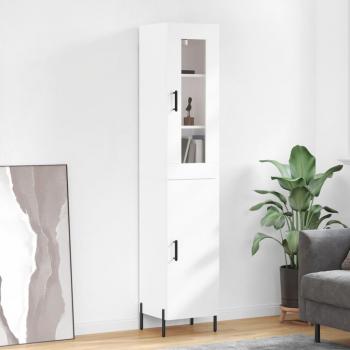 Aparador alto de madera contrachapada blanco brillo 34,5x34x180 cm