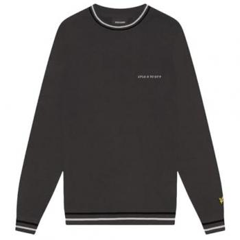 Lyle & Scott Men's Grey Embroidered Tipped Crew Neck Sweater - Extra Large