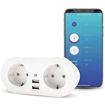 Garza Smart - Enchufe Wifi doble inteligente con 2 tomas y 2 puertos USB, programable, WiFi 2.4 GHz