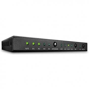 Lindy 38249 Switch KVM HDMI 2.0 18Gbps de 4 Puertos con Audio, Color Negro