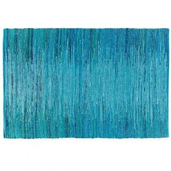 Alfombra a rayas azul de algodón 160 x 230 cm rectangular tejida a mano
