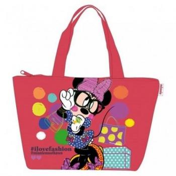 Bolso de Playa Minnie con Cremallera y Asa, Licencia 100% Oficial, Color Rojo - Tamaño 52x40cm