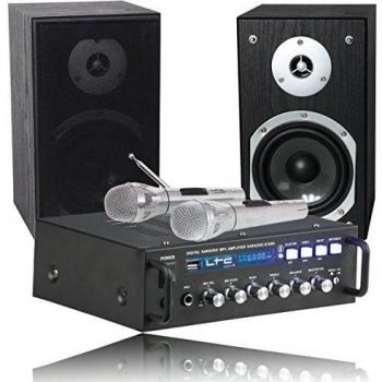 KARAOKE-STAR4-MKII - LTC - Kit de karaoke con amplificador, 2 micrófonos con cable y 2 altavoces de 75 W - Bluetooth y USB - Negro