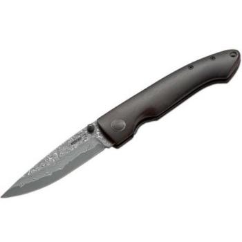 Böker Plus Damascus Gent I Folding Knife - 3.23in Drop Point Blade, Ebony Black Handle